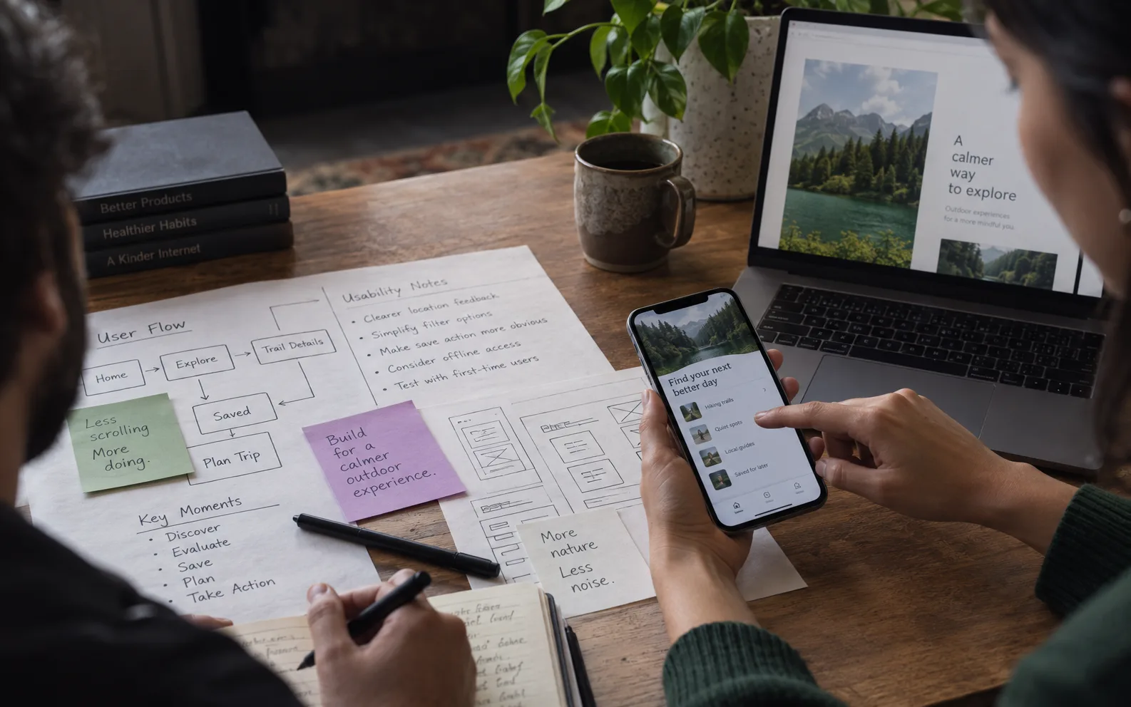 Product team testing a mobile experience against user flows